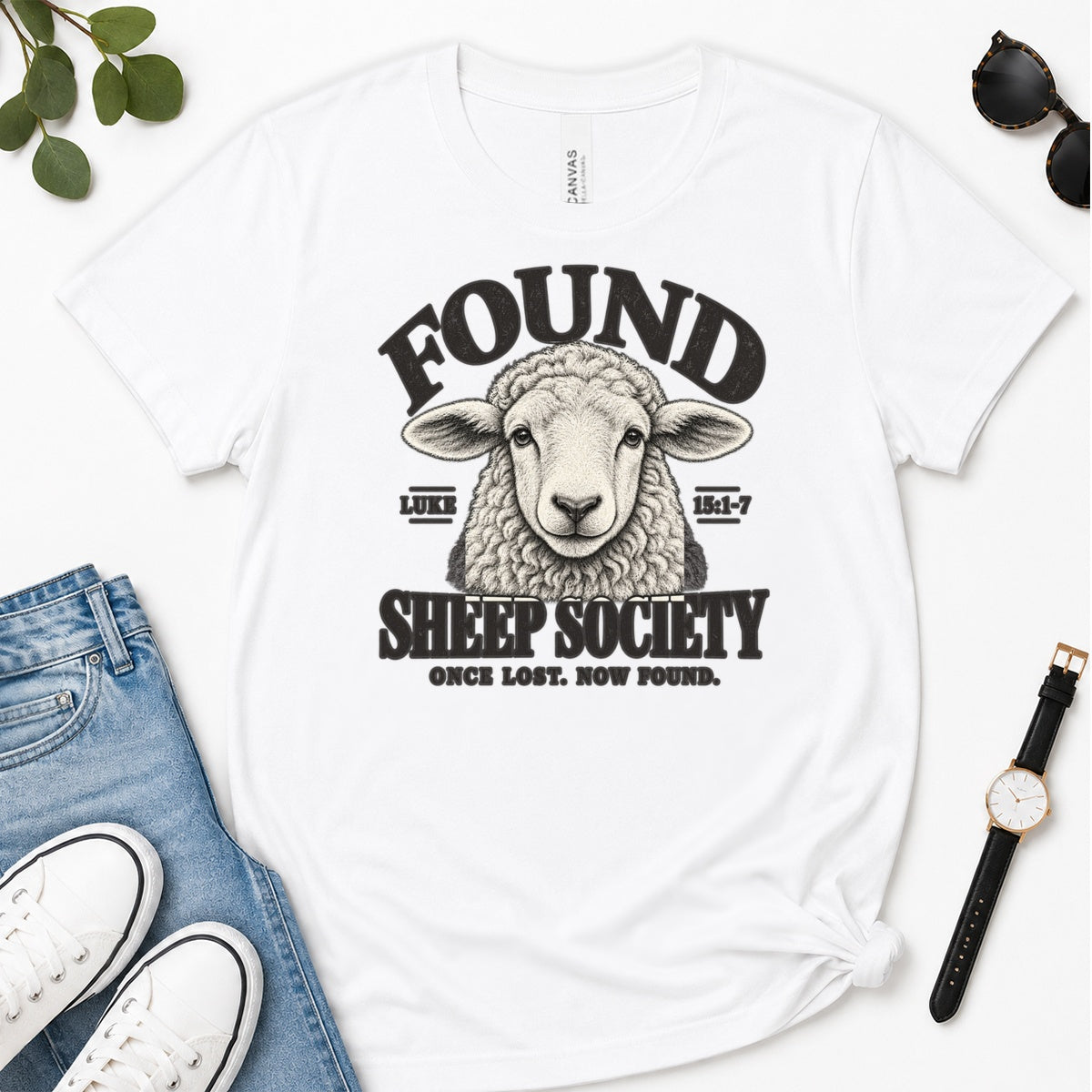Found Sheep Society Once Lost Now Found, Gift For New Believers - 2D Unisex Premium T-shirt
