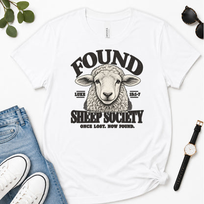 Found Sheep Society Once Lost Now Found, Gift For New Believers - 2D Unisex Premium T-shirt