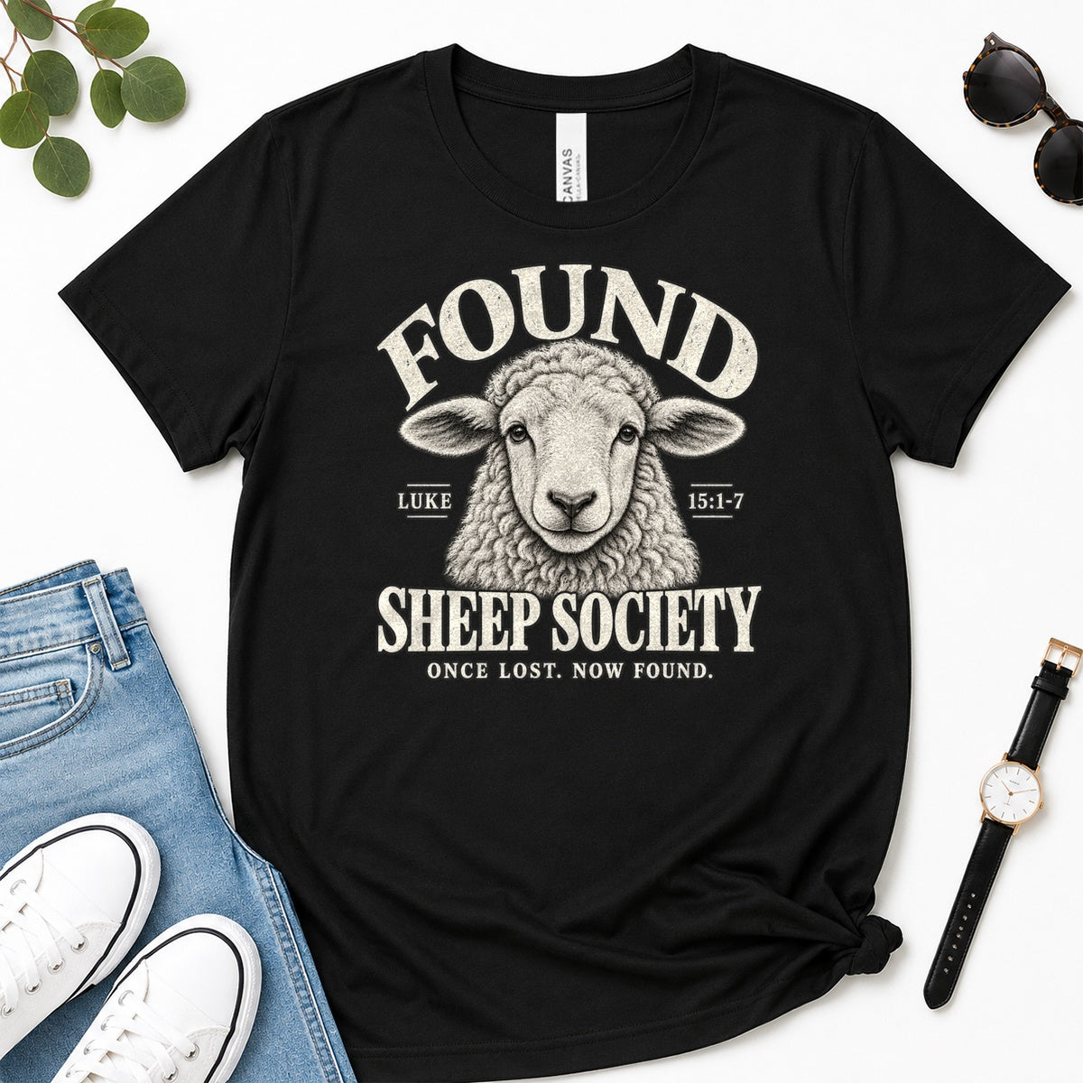 Found Sheep Society Once Lost Now Found, Gift For New Believers - 2D Unisex Premium T-shirt