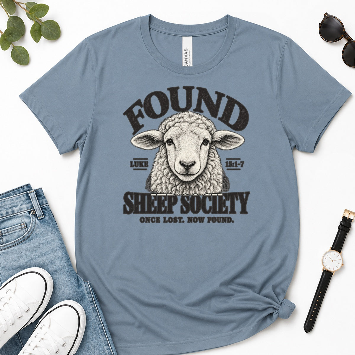 Found Sheep Society Once Lost Now Found, Gift For New Believers - 2D Unisex Premium T-shirt