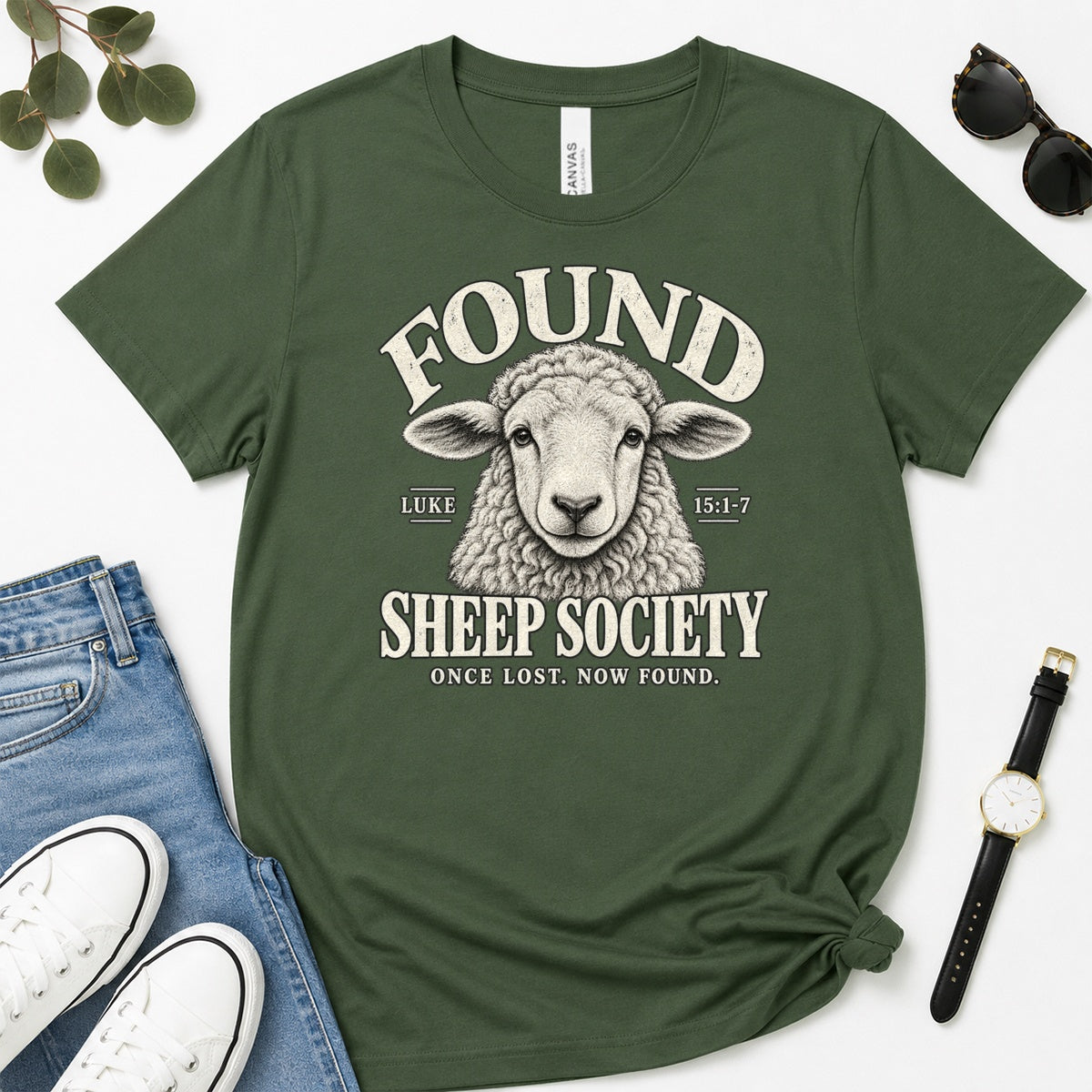 Found Sheep Society Once Lost Now Found, Gift For New Believers - 2D Unisex Premium T-shirt
