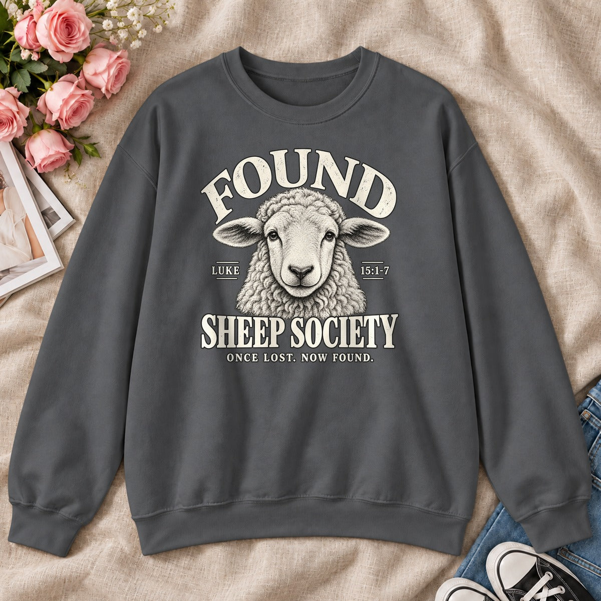 Found Sheep Society Once Lost Now Found, Gift For New Believers - 2D Unisex Sweatshirt