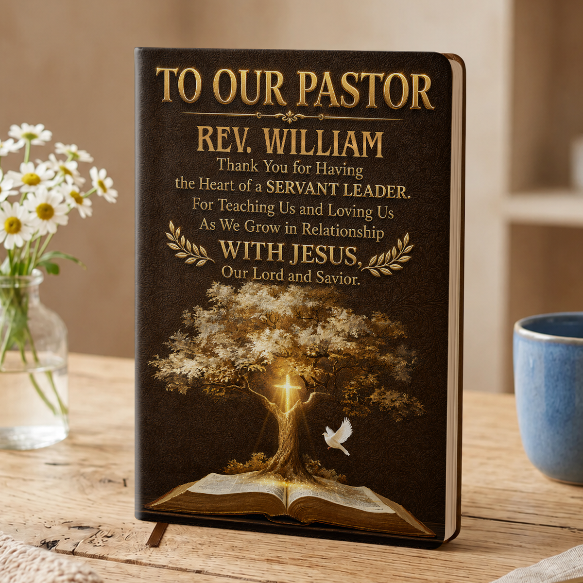 Blessed To Have You, Gift For Pastor | Personalized Leather Cover Notebook
