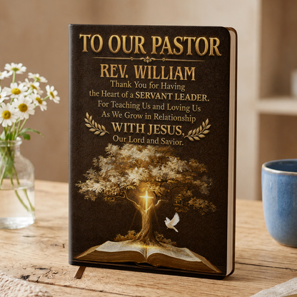 Blessed To Have You, Gift For Pastor | Personalized Leather Cover Notebook