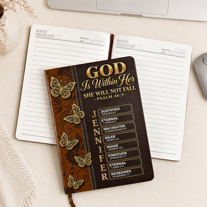 God Is Within Her She Will Not Fall, Gift For Women | Personalized Leather Cover Notebook