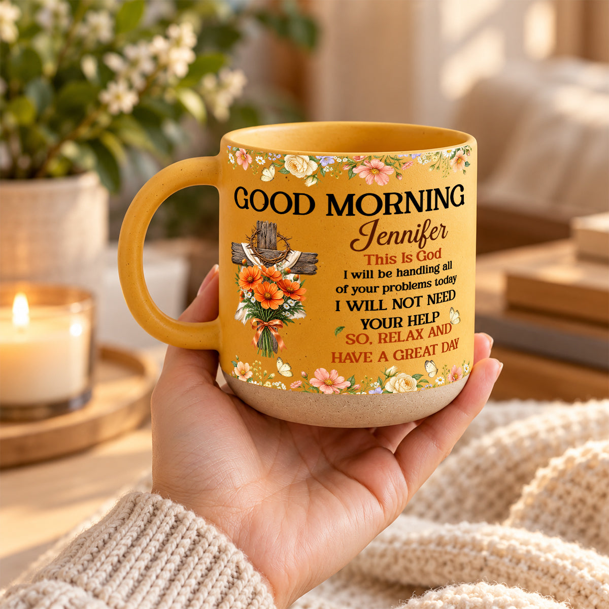 Birth Flower Bouquet Good Morning This Is God, Gift For Loved One | Personalized Pottery Mug