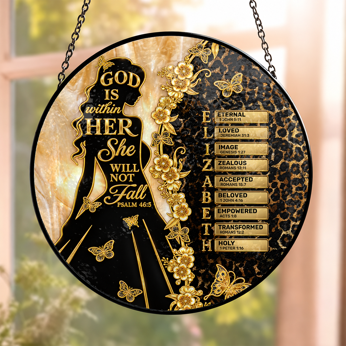 God Is Within Her She Will Not Fall, Christian Gifts For Her | Personalized Stained Glass Window Hanging Suncatcher