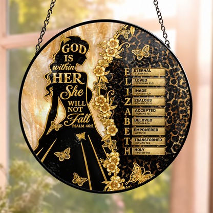 God Is Within Her She Will Not Fall, Christian Gifts For Her | Personalized Stained Glass Window Hanging Suncatcher