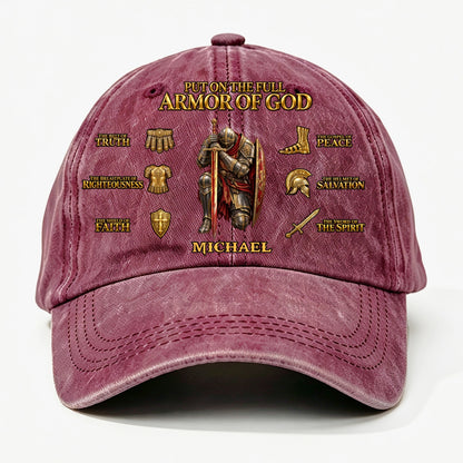 Put On The Full Armor Of God, Gift For Men | Personalized Vintage Washed Denim Cap