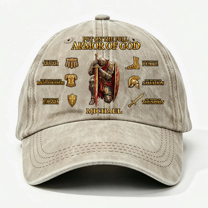 Put On The Full Armor Of God, Gift For Men | Personalized Vintage Washed Denim Cap