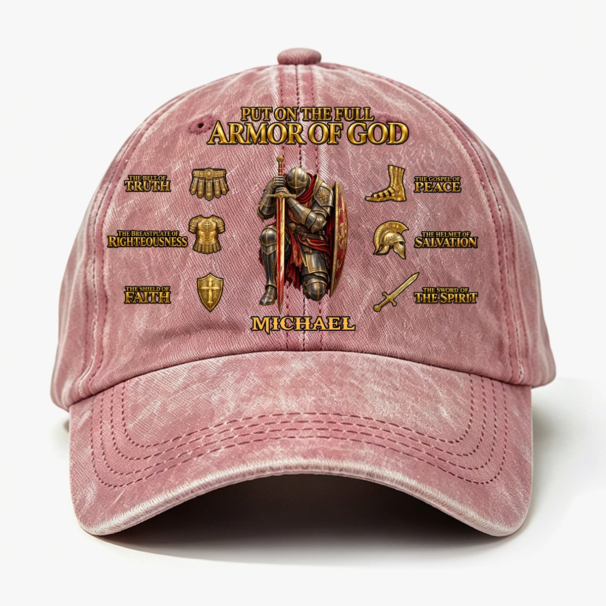 Put On The Full Armor Of God, Gift For Men | Personalized Vintage Washed Denim Cap