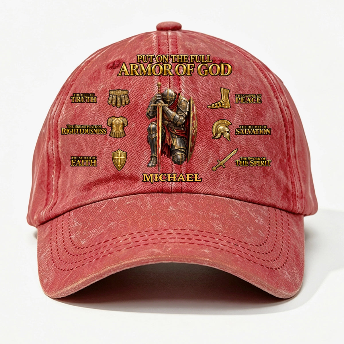 Put On The Full Armor Of God, Gift For Men | Personalized Vintage Washed Denim Cap