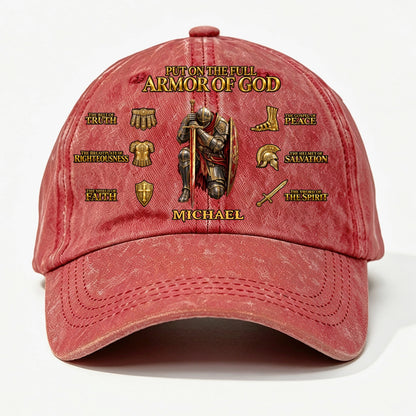 Put On The Full Armor Of God, Gift For Men | Personalized Vintage Washed Denim Cap