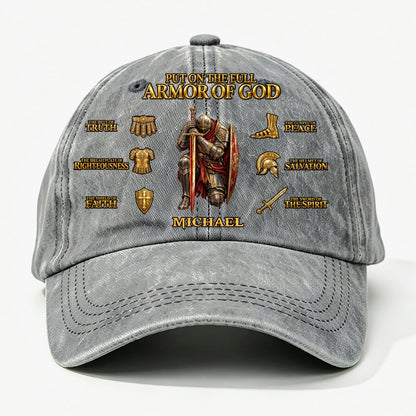 Put On The Full Armor Of God, Gift For Men | Personalized Vintage Washed Denim Cap