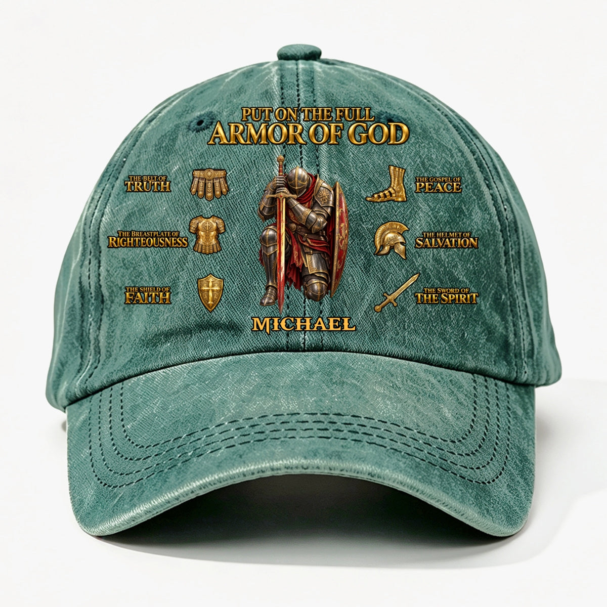Put On The Full Armor Of God, Gift For Men | Personalized Vintage Washed Denim Cap