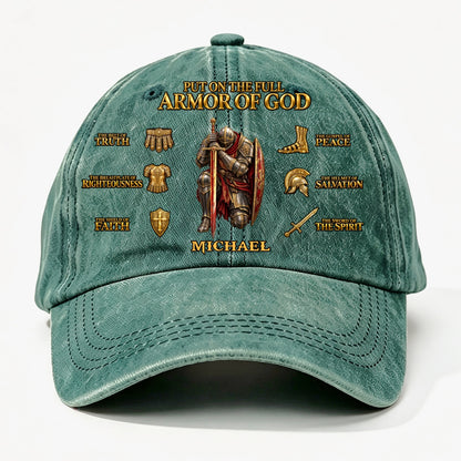 Put On The Full Armor Of God, Gift For Men | Personalized Vintage Washed Denim Cap