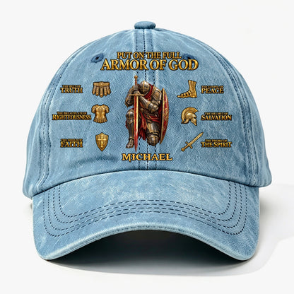 Put On The Full Armor Of God, Gift For Men | Personalized Vintage Washed Denim Cap