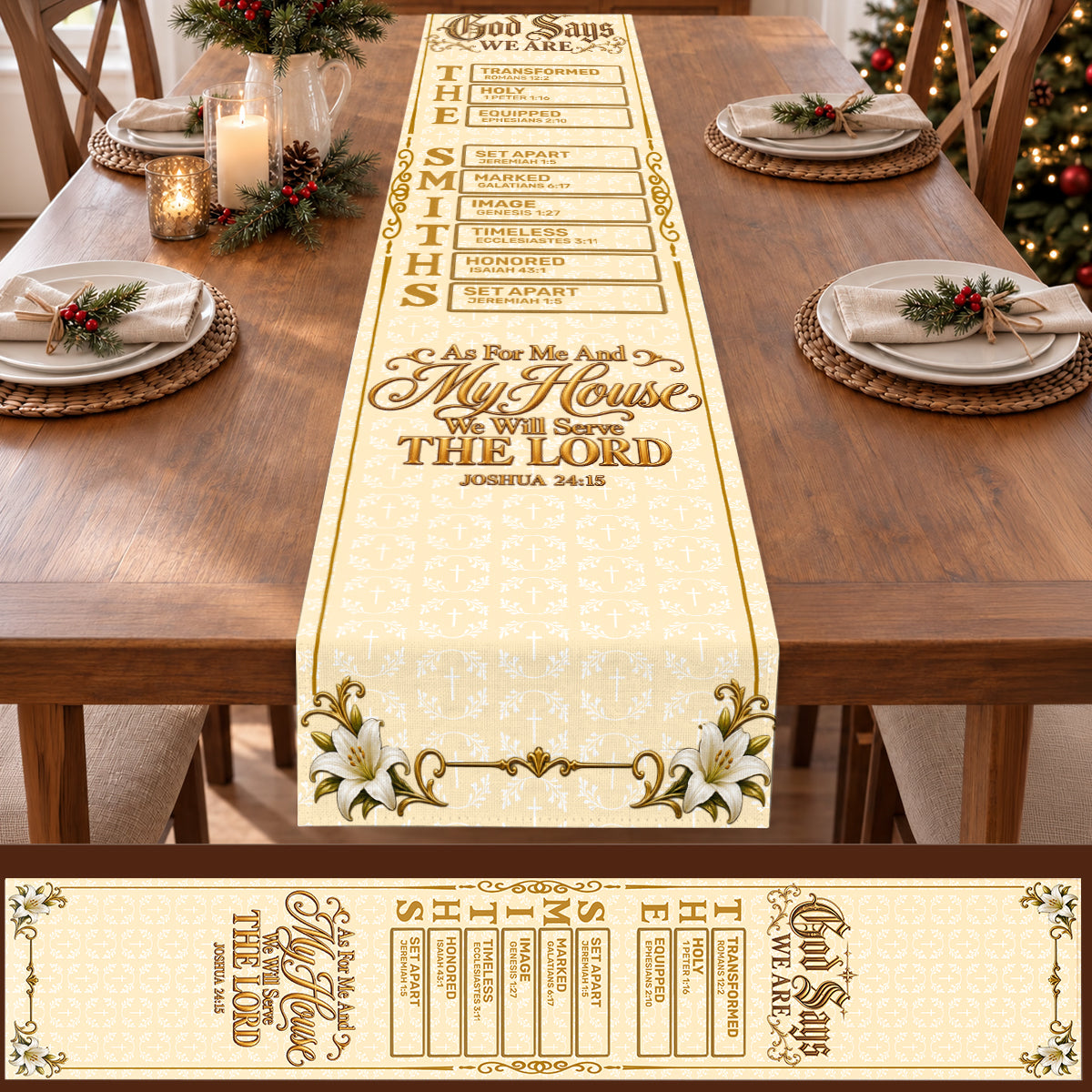 As For Me And My House We Will Serve The Lord, Christian Gifts For Family | Personalized Table Runner