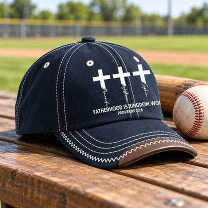 Fatherhood Is Kingdom Work Cross And Name, Gift For Christian | Personalized Vintage Soft Baseball Cap