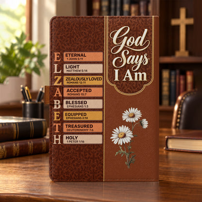 God Says I Am, Gift For Women | Personalized Leather Notebook & Pen Set
