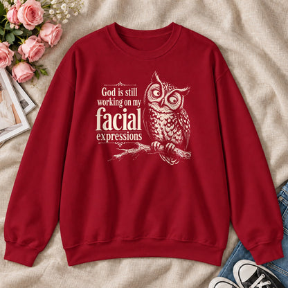 God Is Still Working On My Facial Expressions, Gift For Sassy Christian Women - 2D Unisex Sweatshirt