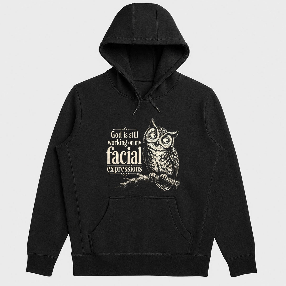 God Is Still Working On My Facial Expressions, Gift For Christian Owl Lovers - 2D Unisex Hoodie