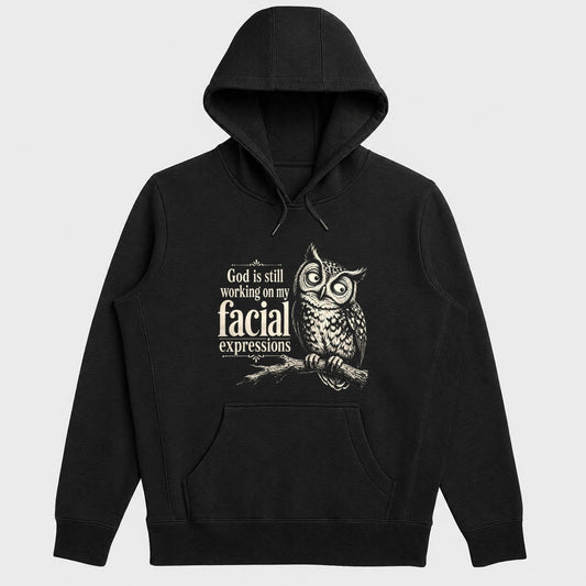 God Is Still Working On My Facial Expressions, Gift For Christian Owl Lovers - 2D Unisex Hoodie