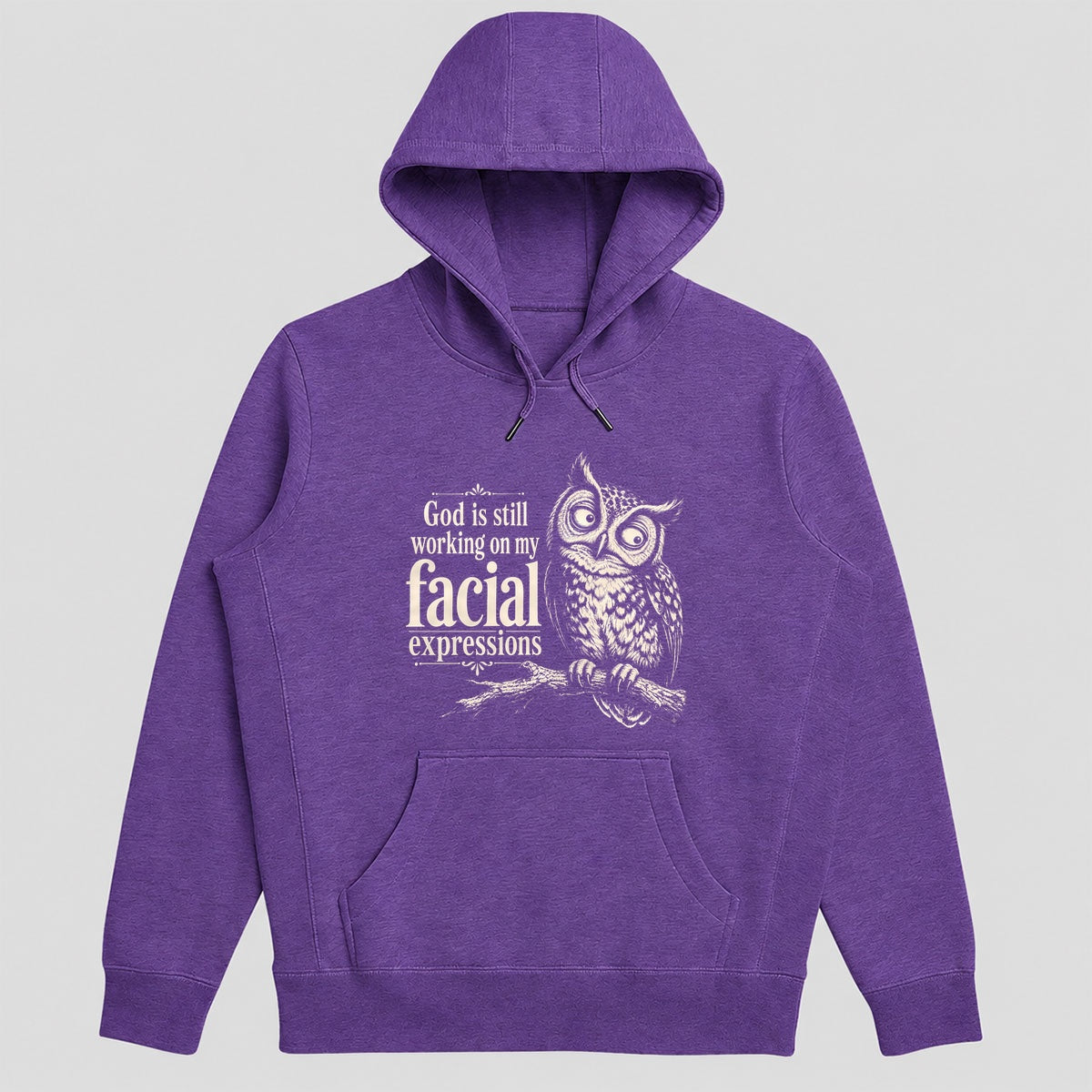 God Is Still Working On My Facial Expressions, Gift For Christian Owl Lovers - 2D Unisex Hoodie