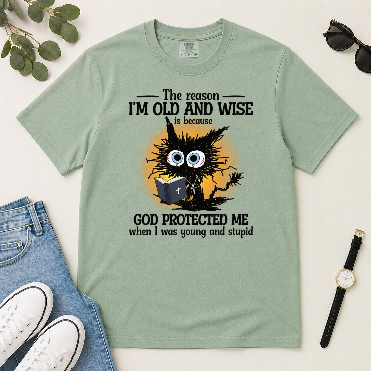 God Protected Me When I Was Young And Stupid, Gift For Christian Grandparents - 2D Unisex Garment-dyed T-shirt