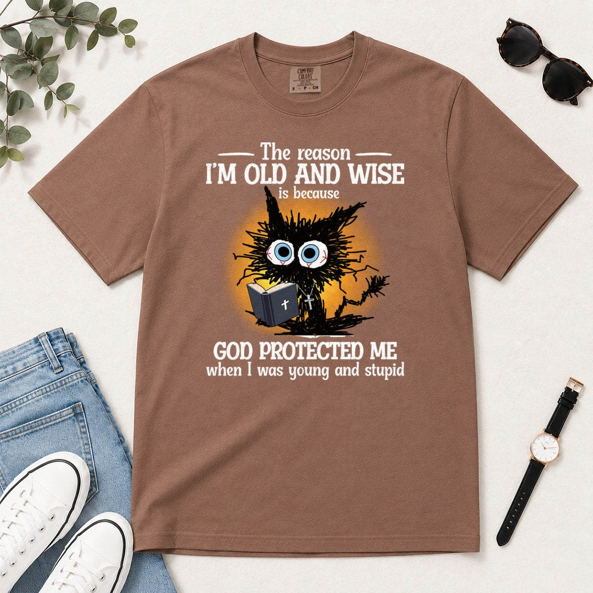 God Protected Me When I Was Young And Stupid, Gift For Christian Grandparents - 2D Unisex Garment-dyed T-shirt
