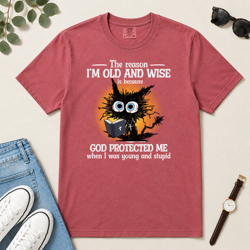 God Protected Me When I Was Young And Stupid, Gift For Christian Grandparents - 2D Unisex Garment-dyed T-shirt