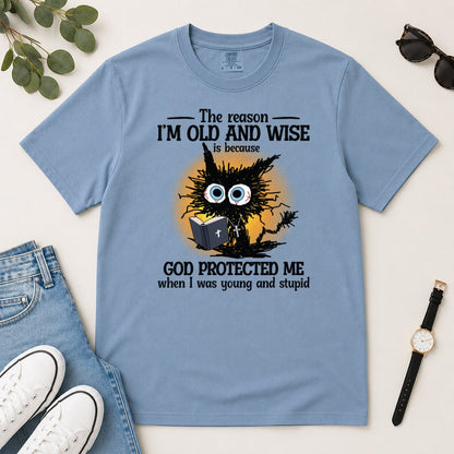 God Protected Me When I Was Young And Stupid, Gift For Christian Grandparents - 2D Unisex Garment-dyed T-shirt