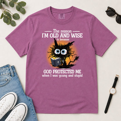 God Protected Me When I Was Young And Stupid, Gift For Christian Grandparents - 2D Unisex Garment-dyed T-shirt