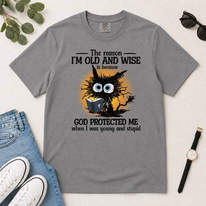 God Protected Me When I Was Young And Stupid, Gift For Christian Grandparents - 2D Unisex Garment-dyed T-shirt