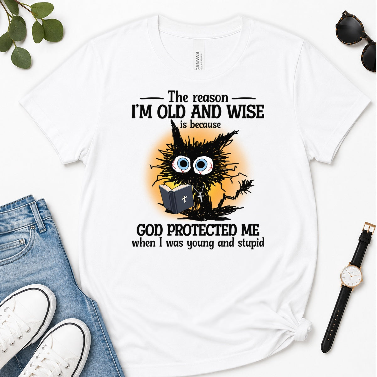 God Protected Me When I Was Young And Stupid, Gift For Christian Grandparents - 2D Unisex Premium T-shirt