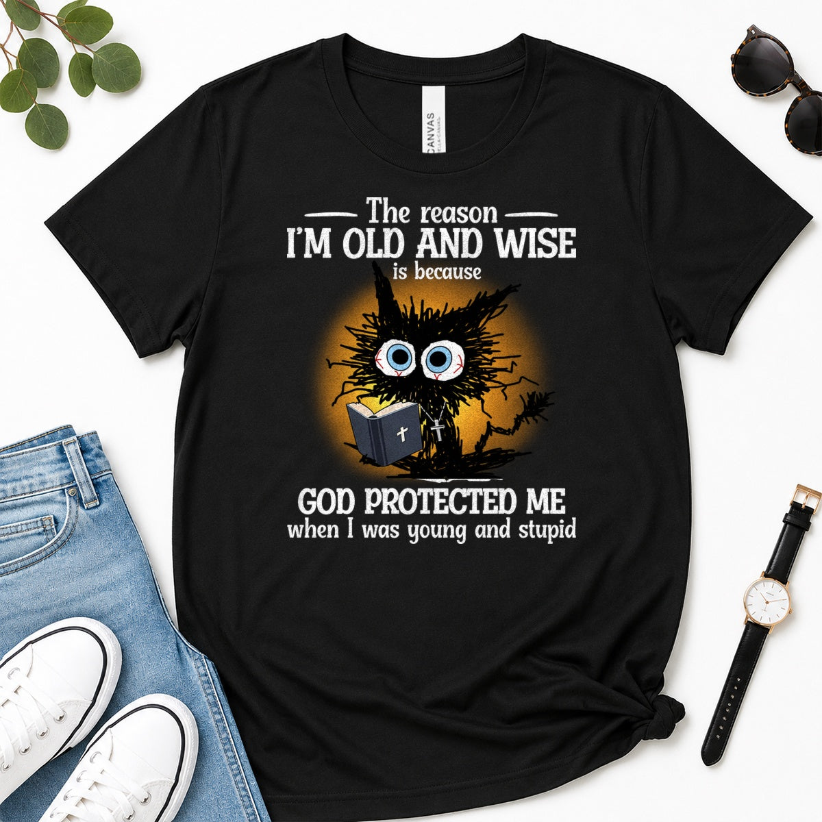 God Protected Me When I Was Young And Stupid, Gift For Christian Grandparents - 2D Unisex Premium T-shirt
