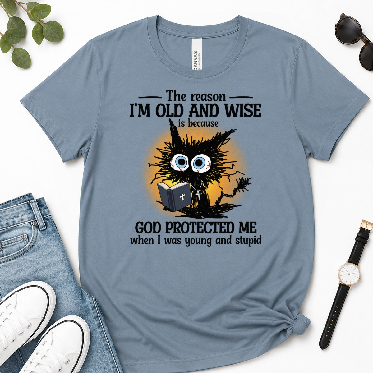God Protected Me When I Was Young And Stupid, Gift For Christian Grandparents - 2D Unisex Premium T-shirt