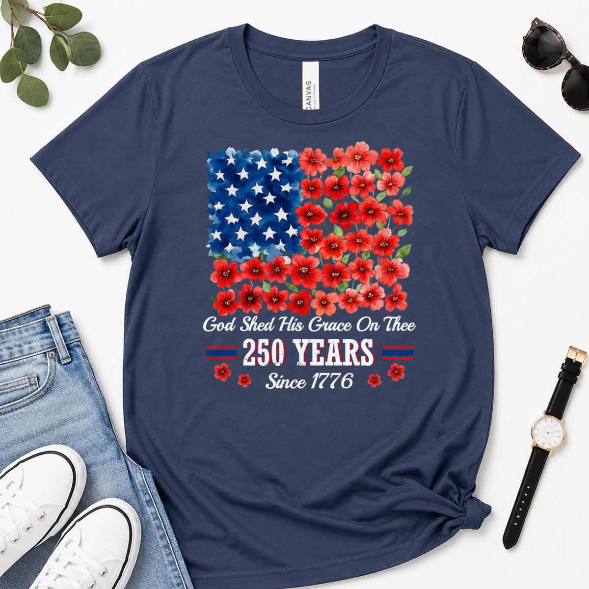 God Shed His Grace On Thee 250 Years, Gift For Patriotic Christians - 2D Unisex Premium T-shirt