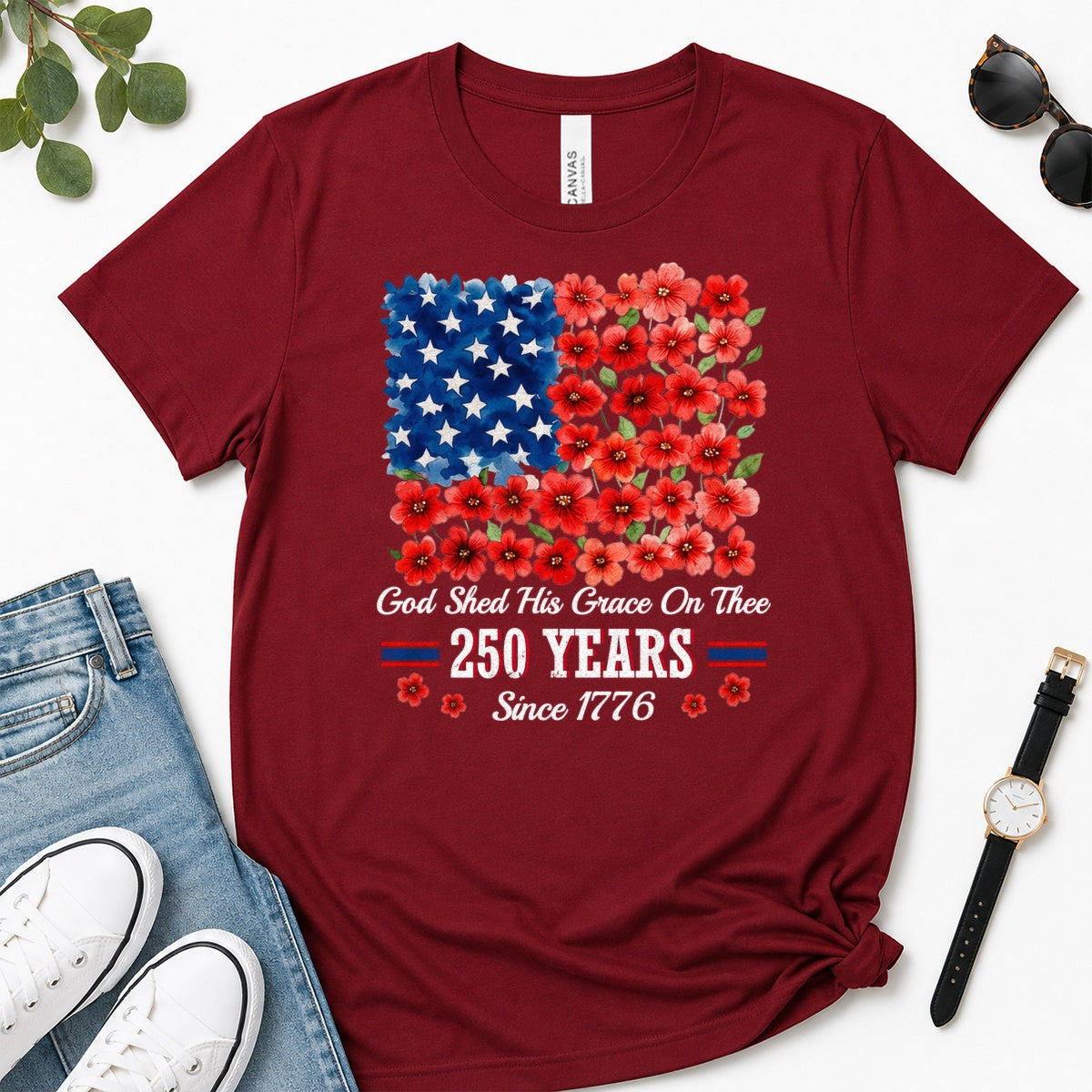 God Shed His Grace On Thee 250 Years, Gift For Patriotic Christians - 2D Unisex Premium T-shirt