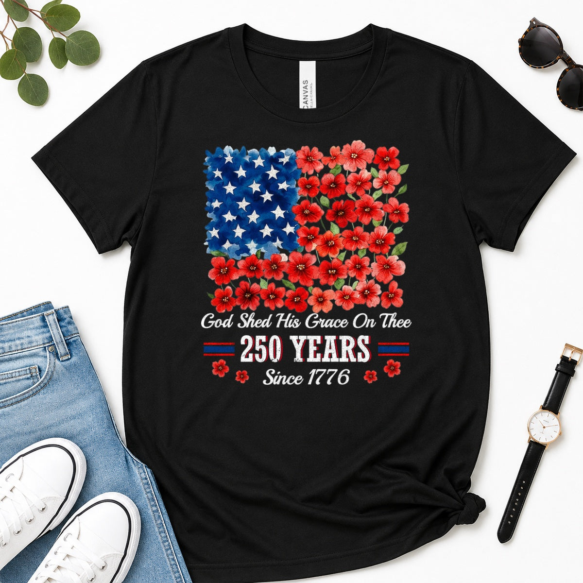 God Shed His Grace On Thee 250 Years, Gift For Patriotic Christians - 2D Unisex Premium T-shirt