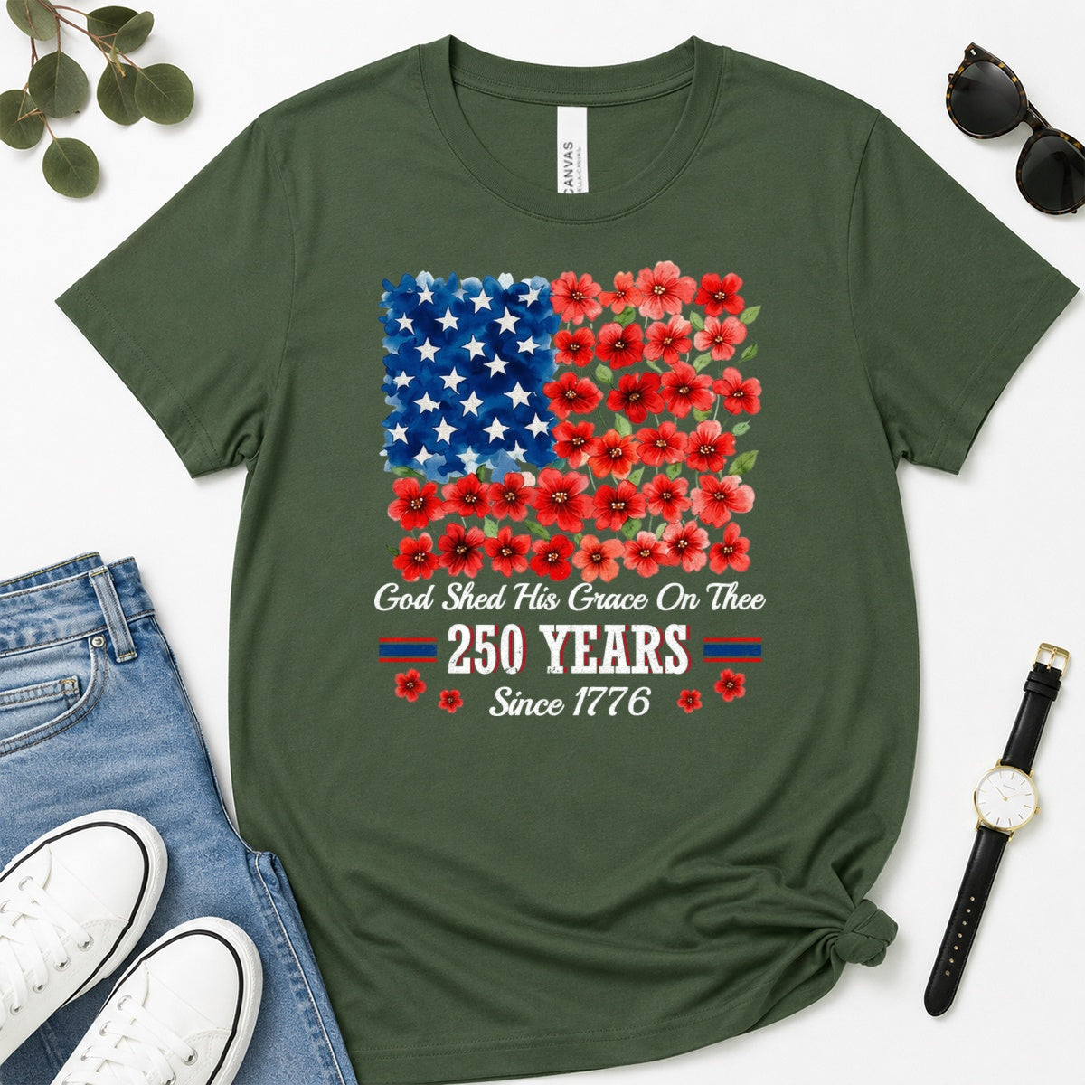 God Shed His Grace On Thee 250 Years, Gift For Patriotic Christians - 2D Unisex Premium T-shirt
