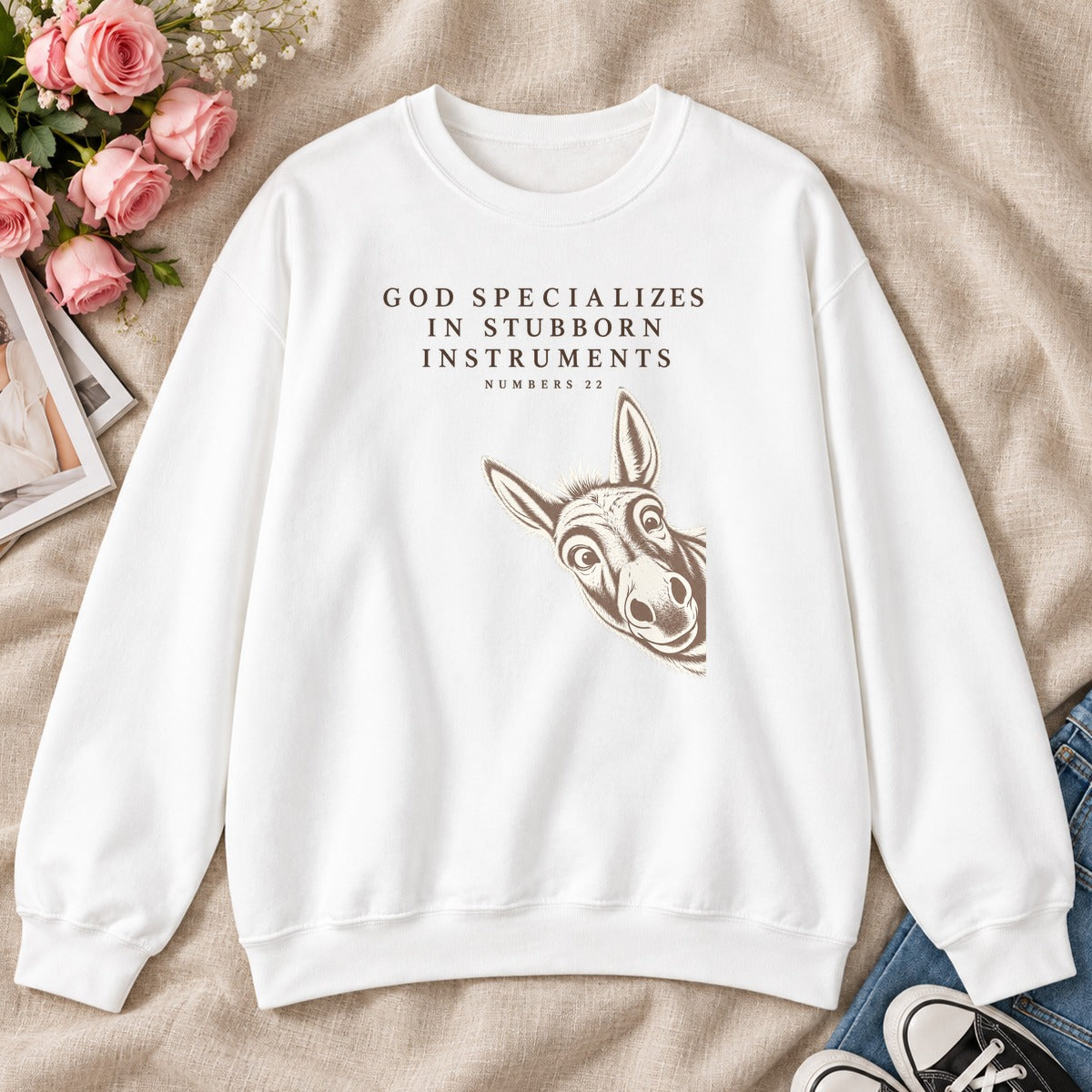 God Specializes In Stubborn Instruments Numbers 22, Gift For Christian Donkey Lovers - 2D Unisex Sweatshirt