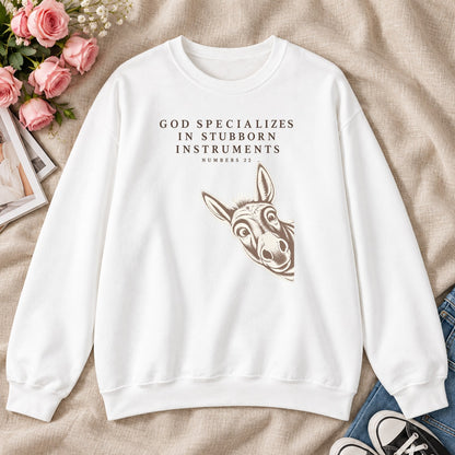 God Specializes In Stubborn Instruments Numbers 22, Gift For Christian Donkey Lovers - 2D Unisex Sweatshirt