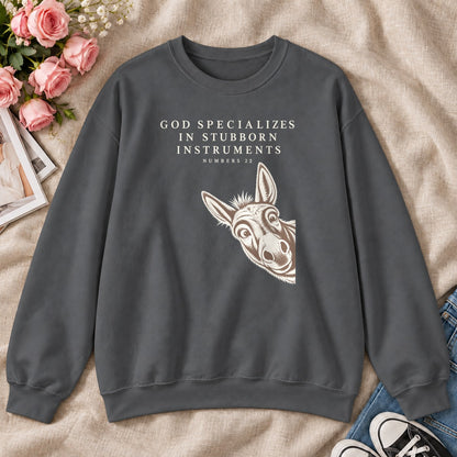 God Specializes In Stubborn Instruments Numbers 22, Gift For Christian Donkey Lovers - 2D Unisex Sweatshirt