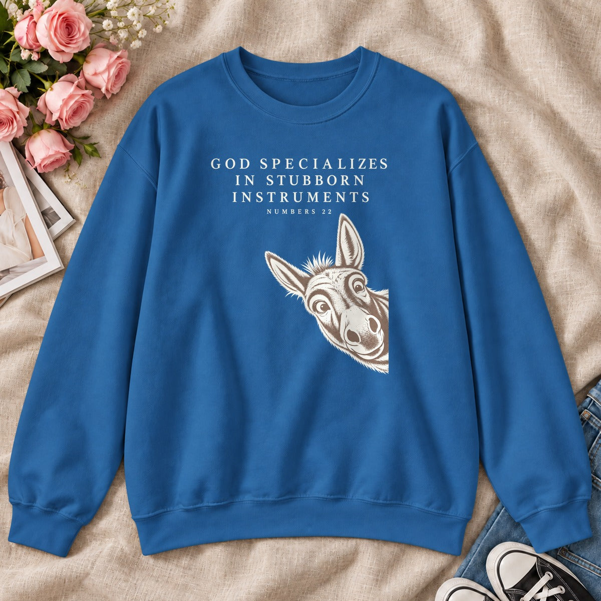 God Specializes In Stubborn Instruments Numbers 22, Gift For Christian Donkey Lovers - 2D Unisex Sweatshirt