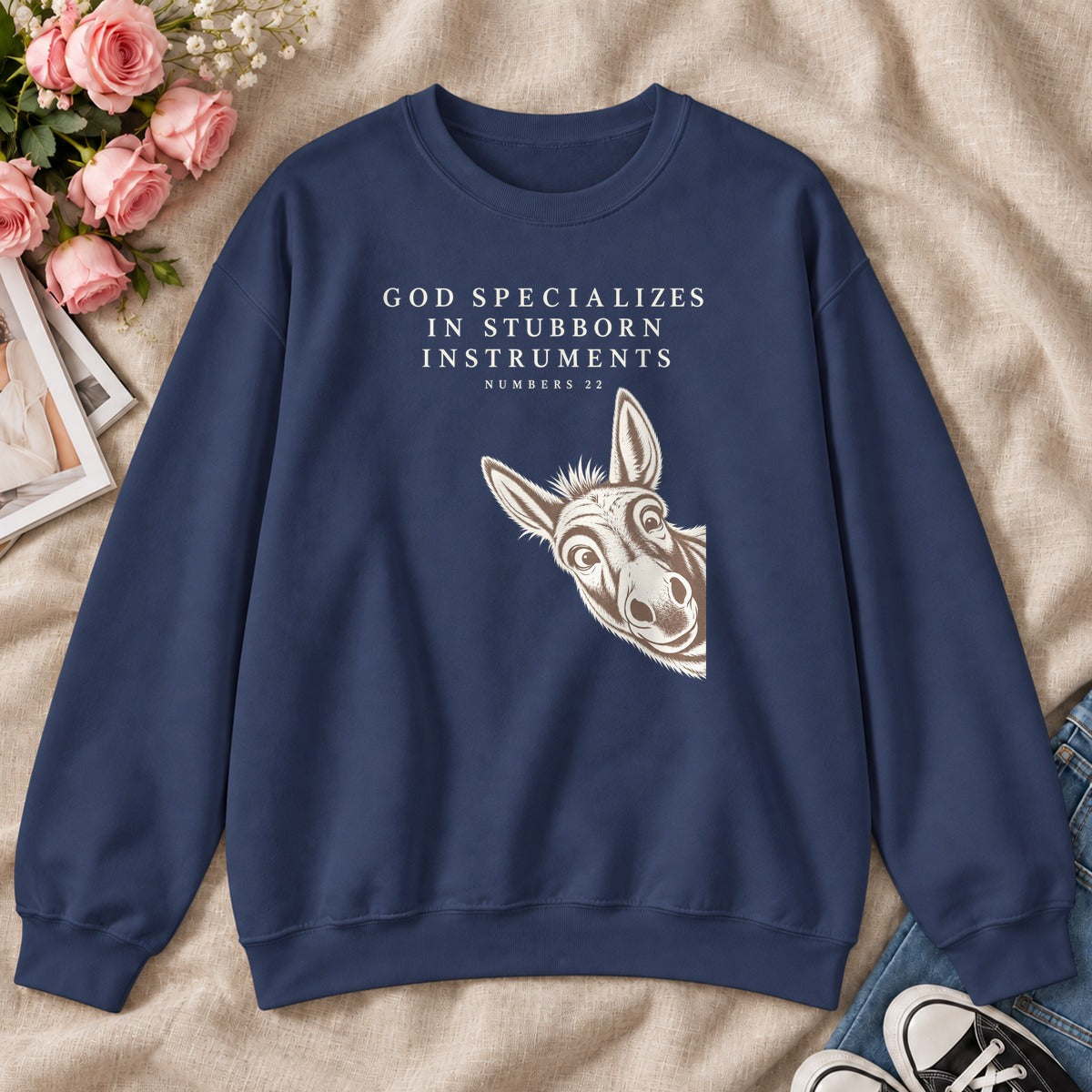 God Specializes In Stubborn Instruments Numbers 22, Gift For Christian Donkey Lovers - 2D Unisex Sweatshirt