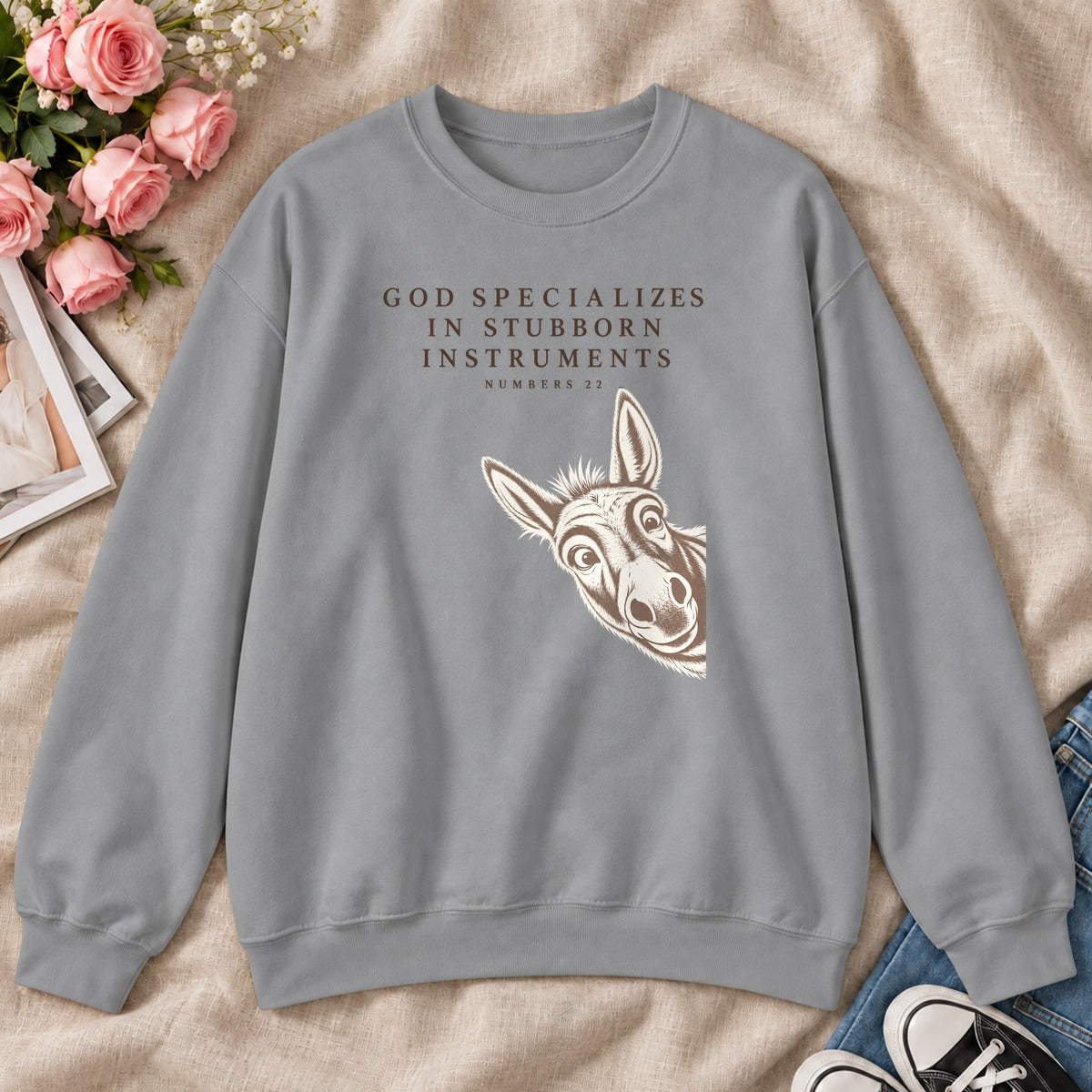 God Specializes In Stubborn Instruments Numbers 22, Gift For Christian Donkey Lovers - 2D Unisex Sweatshirt