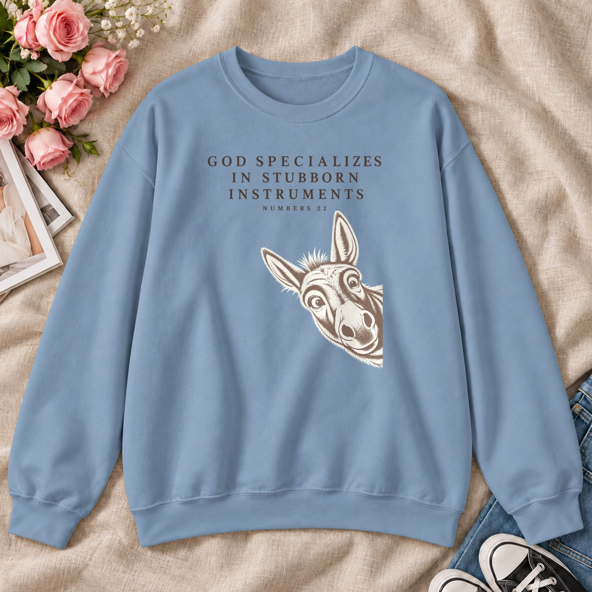 God Specializes In Stubborn Instruments Numbers 22, Gift For Christian Donkey Lovers - 2D Unisex Sweatshirt