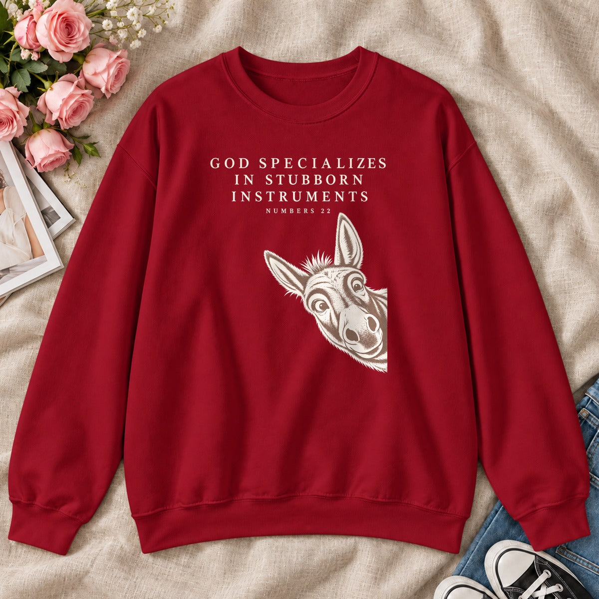 God Specializes In Stubborn Instruments Numbers 22, Gift For Christian Donkey Lovers - 2D Unisex Sweatshirt