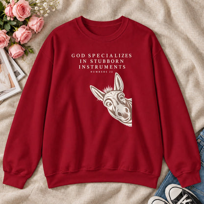 God Specializes In Stubborn Instruments Numbers 22, Gift For Christian Donkey Lovers - 2D Unisex Sweatshirt